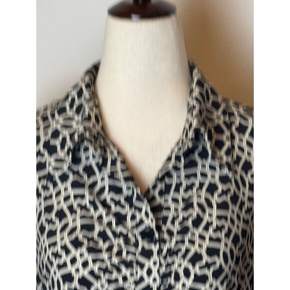 Laundry by Shelli Segal Dress Women 8‎ Black Ivory Greek Key Belted Button Front - Picture 6 of 11